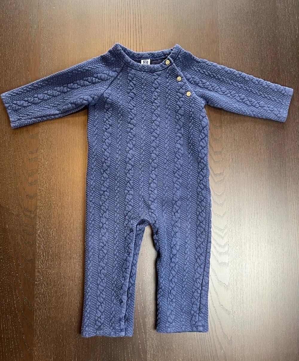 Janie and Jack Blue Quilted Cable Knit One Piece Romper 12-18 Months Classic